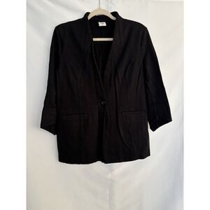 Cabi Blazer Size 6 Black Jacket Turner Knit Collarless Single Button Ladies